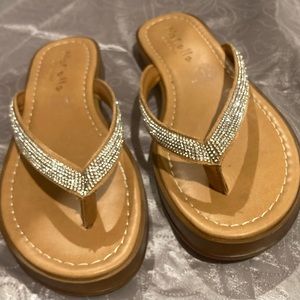 Italian Leather Sandals with Swarovski rhinestones in Tan - Great condition